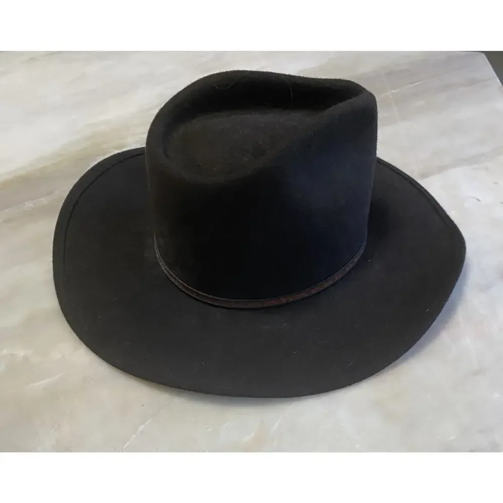Silver Canyon Santa Fe Crushable Wool Felt Outback Western Cowboy Hat, M - Black